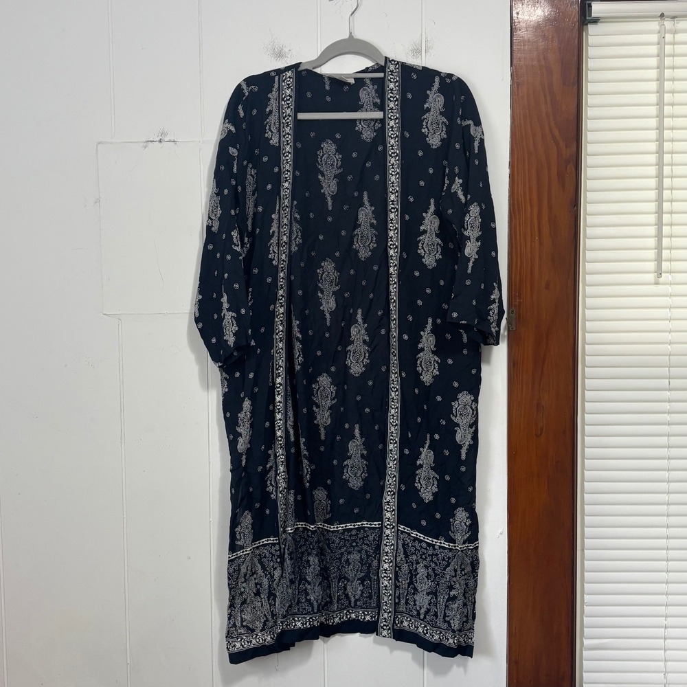 LOFT Outlet Navy Blue Paisley Print Open Front Kimono Duster XS/S Modal Boho